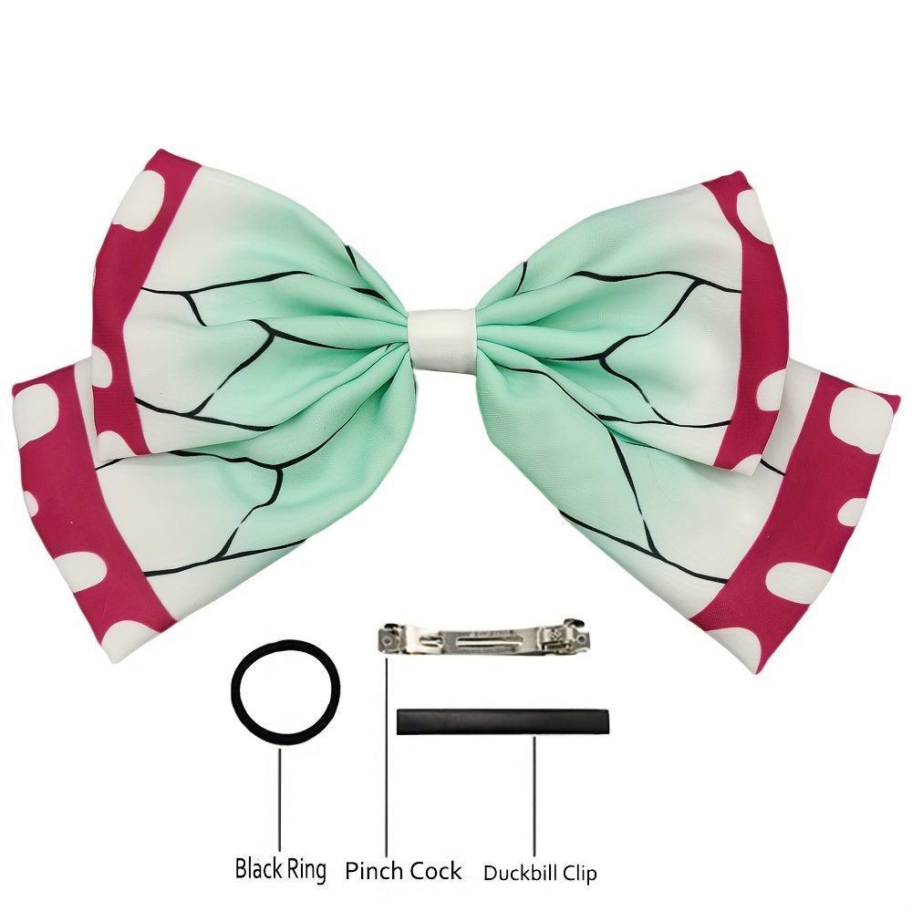 Charming Anime Print Hair Accessories Set - Fashionable Bowknot Clips & Hair Rings - Chic Simple Style for Women - Ideal Anime-Themed Gift - Rexpect Nerd