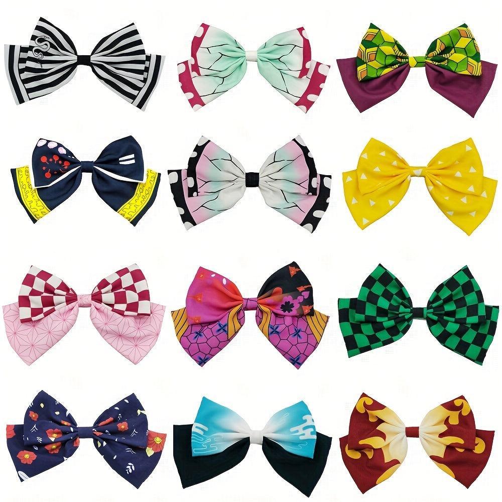 Charming Anime Print Hair Accessories Set - Fashionable Bowknot Clips & Hair Rings - Chic Simple Style for Women - Ideal Anime-Themed Gift - Rexpect Nerd