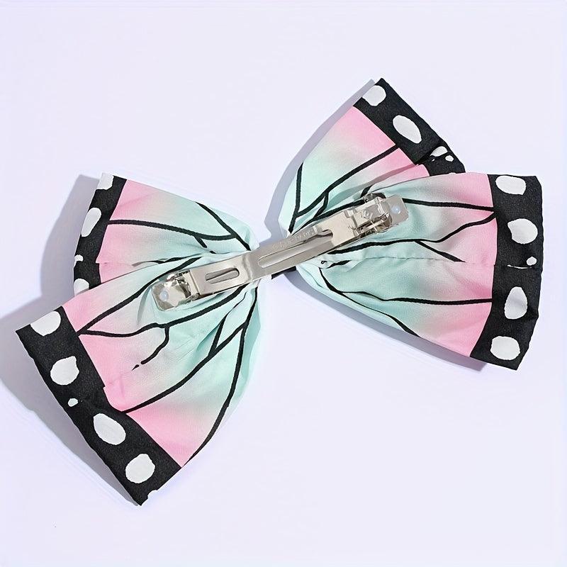 Chic Anime Bowknot Hair Clip - Cute, Durable Fabric Barrette with Whimsical Cartoon Print for Teens & Women - Rexpect Nerd
