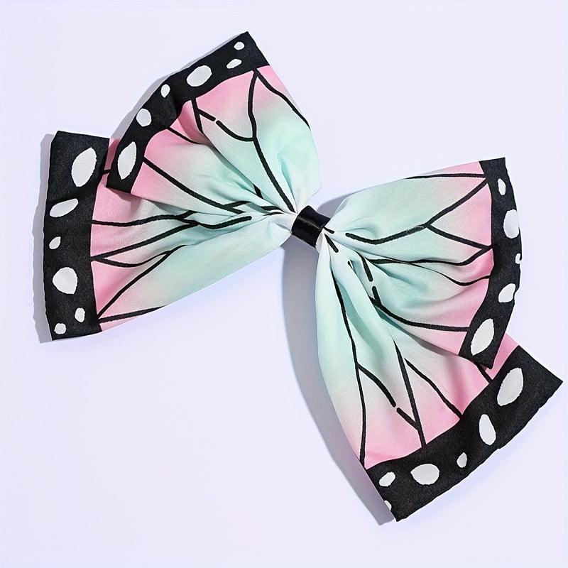 Chic Anime Bowknot Hair Clip - Cute, Durable Fabric Barrette with Whimsical Cartoon Print for Teens & Women - Rexpect Nerd