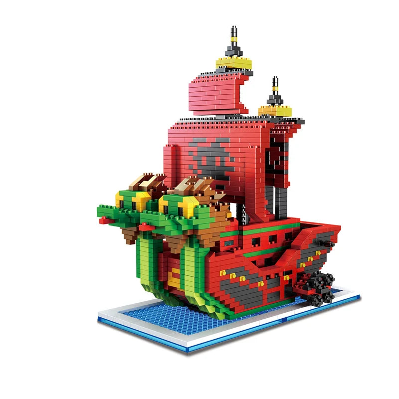 One Piece Pirate Ship Building Block Anime Thousand Sunny Going Merry Luffy Shanks Boa Mini Bricks Toy Figure For Children