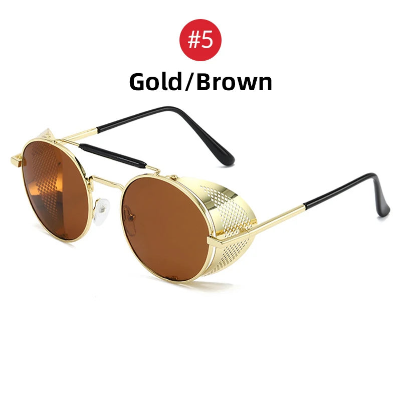 VIVIBEE Steampunk Round Sunglasses – Gothic Punk Retro Metal Goggles