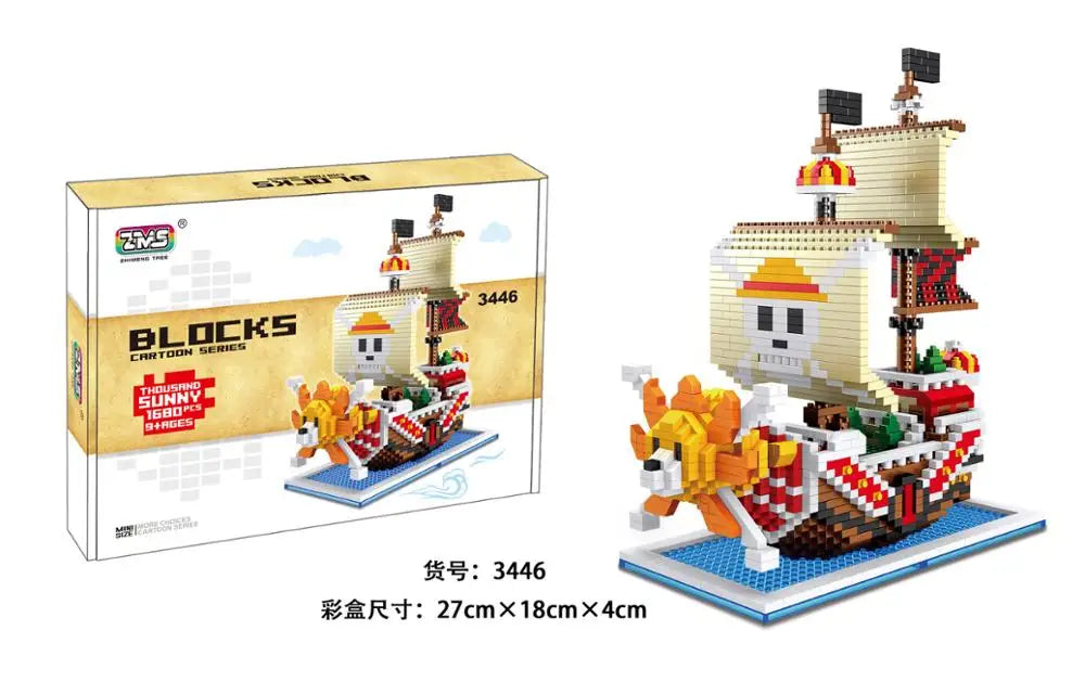 One Piece Pirate Ship Building Block Anime Thousand Sunny Going Merry Luffy Shanks Boa Mini Bricks Toy Figure For Children