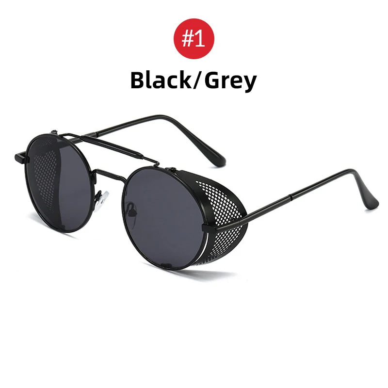 VIVIBEE Steampunk Round Sunglasses – Gothic Punk Retro Metal Goggles