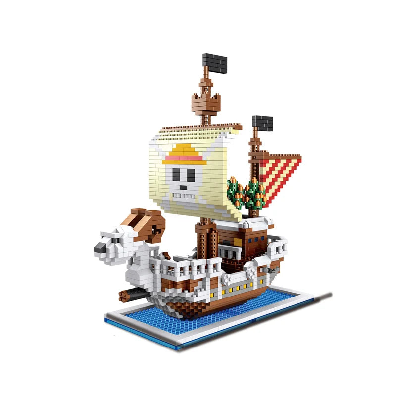 One Piece Pirate Ship Building Block Anime Thousand Sunny Going Merry Luffy Shanks Boa Mini Bricks Toy Figure For Children