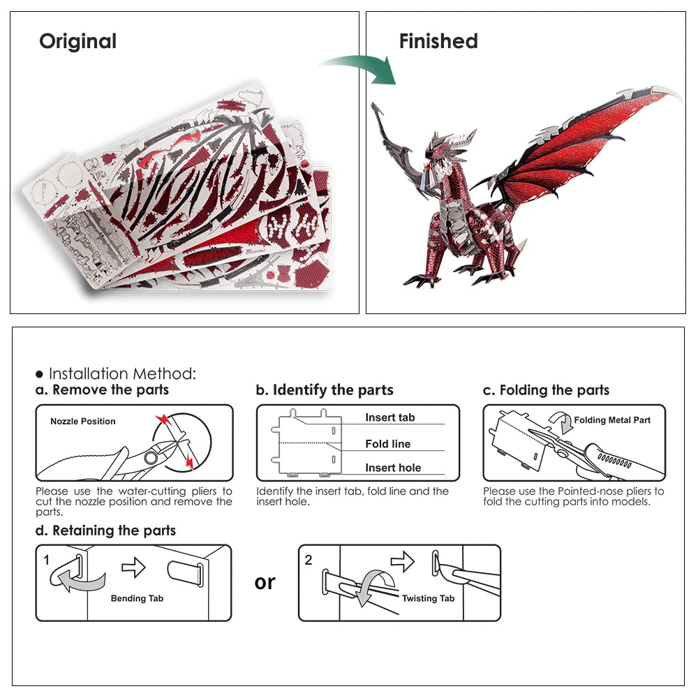 Piececool 3D Metal Puzzle The Black Dragon DIY Model Kits Assemble Jigsaw Toy Desktop Decoration GIFT For Adult