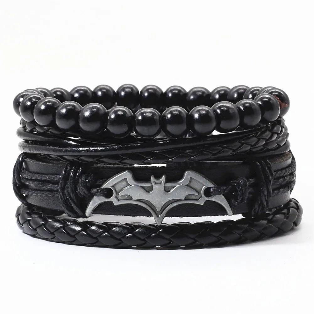 Vintage Bronze Feather Charm Leather Bracelet Set – 4 Pcs Adjustable Wrap Jewelry for Men & Women