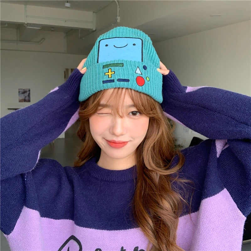 Fashionable Winter Beanie – Thick, Warm, Multicolor Knitted Hat for Women