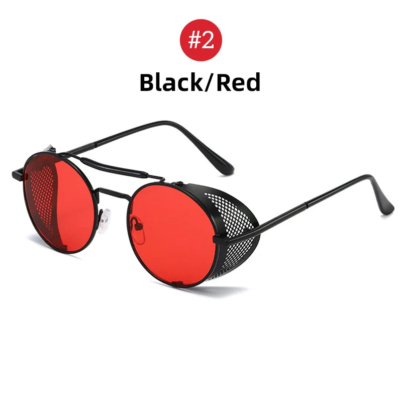 VIVIBEE Steampunk Round Sunglasses – Gothic Punk Retro Metal Goggles
