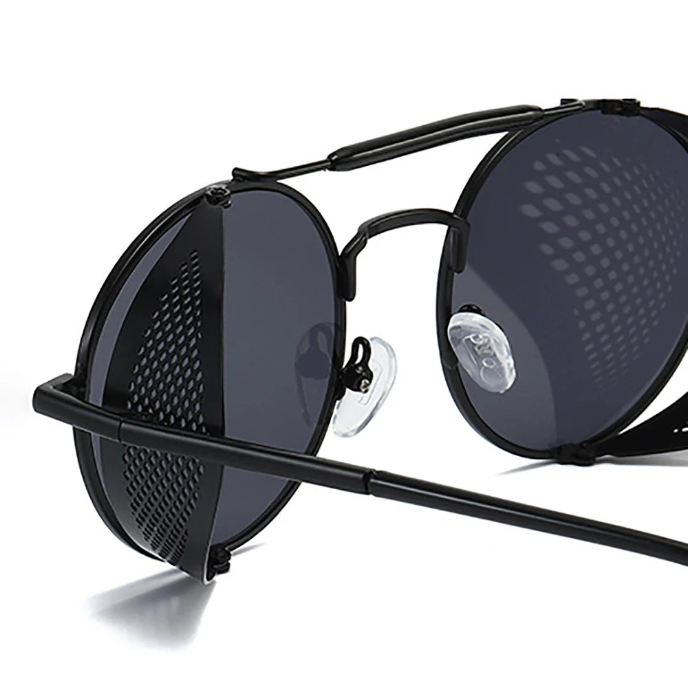 VIVIBEE Steampunk Round Sunglasses – Gothic Punk Retro Metal Goggles