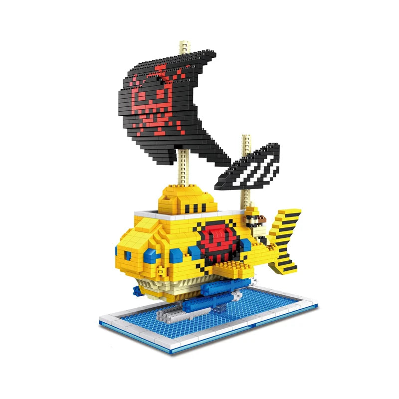 One Piece Pirate Ship Building Block Anime Thousand Sunny Going Merry Luffy Shanks Boa Mini Bricks Toy Figure For Children
