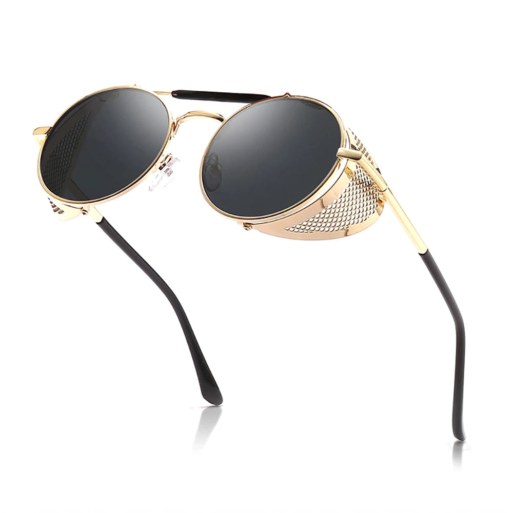 VIVIBEE Steampunk Round Sunglasses – Gothic Punk Retro Metal Goggles