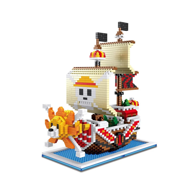 One Piece Pirate Ship Building Block Anime Thousand Sunny Going Merry Luffy Shanks Boa Mini Bricks Toy Figure For Children