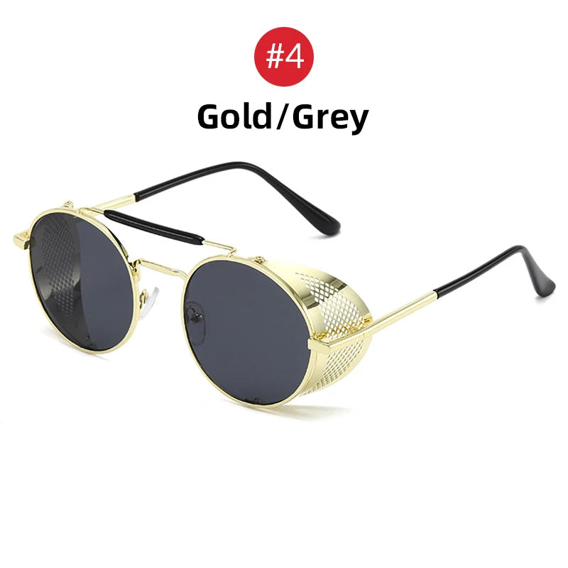 VIVIBEE Steampunk Round Sunglasses – Gothic Punk Retro Metal Goggles