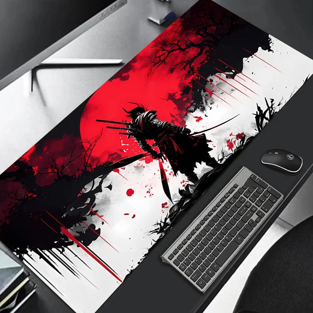 Japanese Sakura Samurai Black Mouse Pad Computador Gamer Table Mat Gaming Laptop Desk PC Mousepad 900x400 Computer Table Gaming