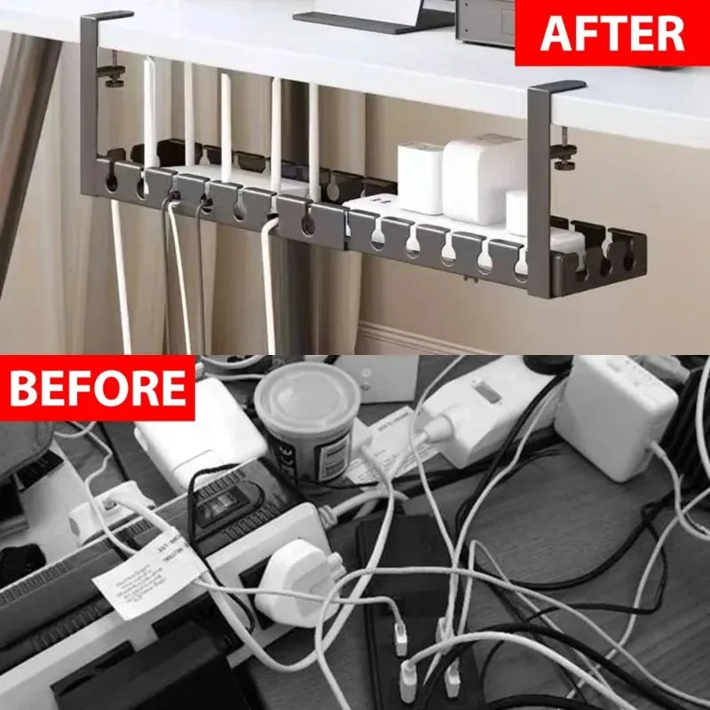 Under Desk Cable Management Tray No Drill Iron Power Strip Holder Wire Cord Organizer Clamp Mount for Home Office Desk