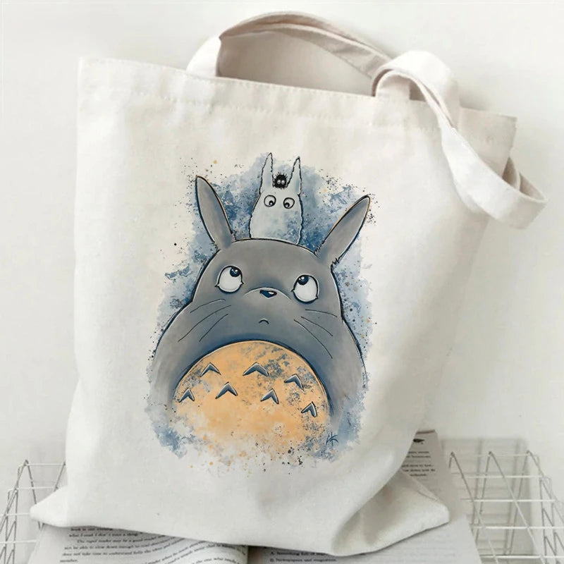 Totoro Studio Ghibli Fashion Print Ladies Shopping Bag Handbag Foldable Reusable Harajuku Style Bag Student Tote Bag Storage Bag