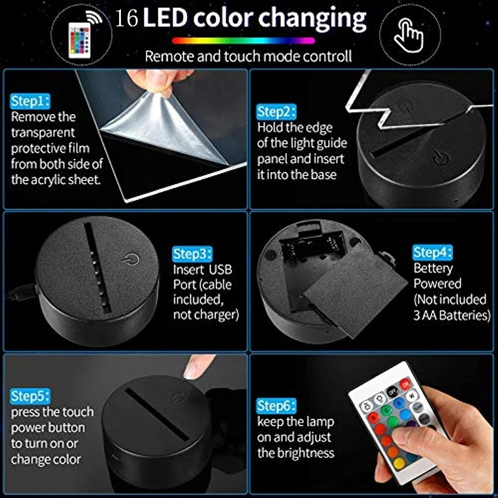 Unleash the Power of Dragon Ball Z! 3D LED Night Light - Goku, Vegeta, Jiren, Broly & More - 7/16 Color Options, USB Powered, Perfect for Fans
