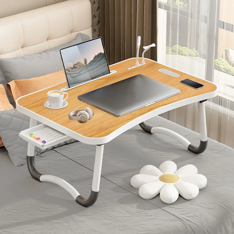 Portable Laptop Desk with USB Light & Fan – Foldable Bed & Travel Table