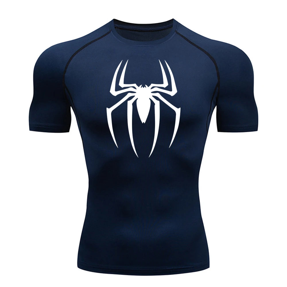 Men’s Spider Print Gym Shirt – Quick Dry Compression Tee M-3XL