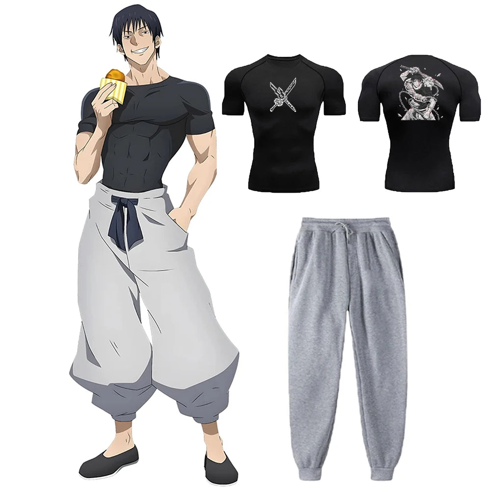 Toji Fushiguro Workout Set | Jujutsu Kaisen Anime Compression Tee & Joggers