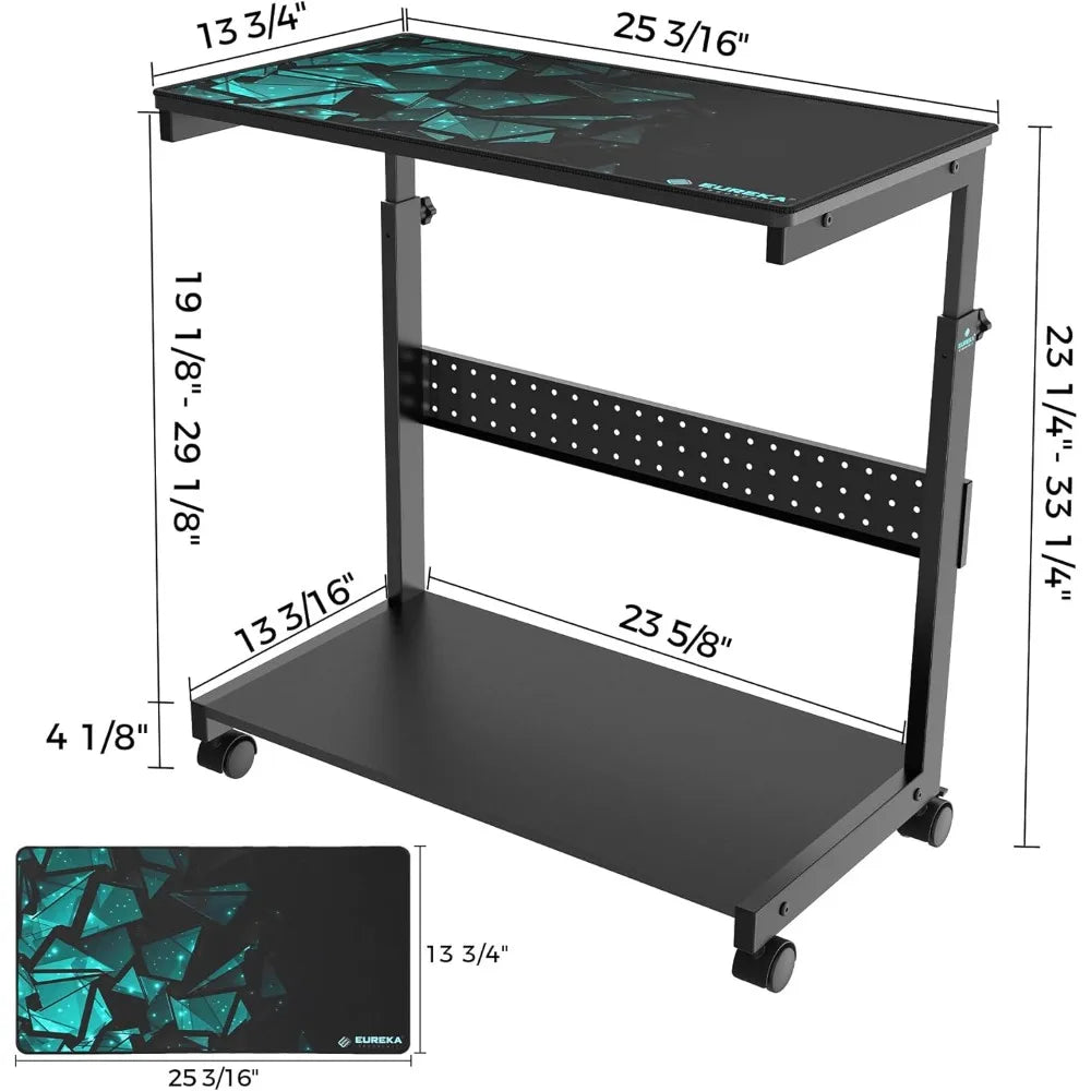 Height Adjustable Computer Tower Stand, 2-Tier ATX-Case CPU Holder Cart Under Desk, Mobile PC Standing Table Home Office