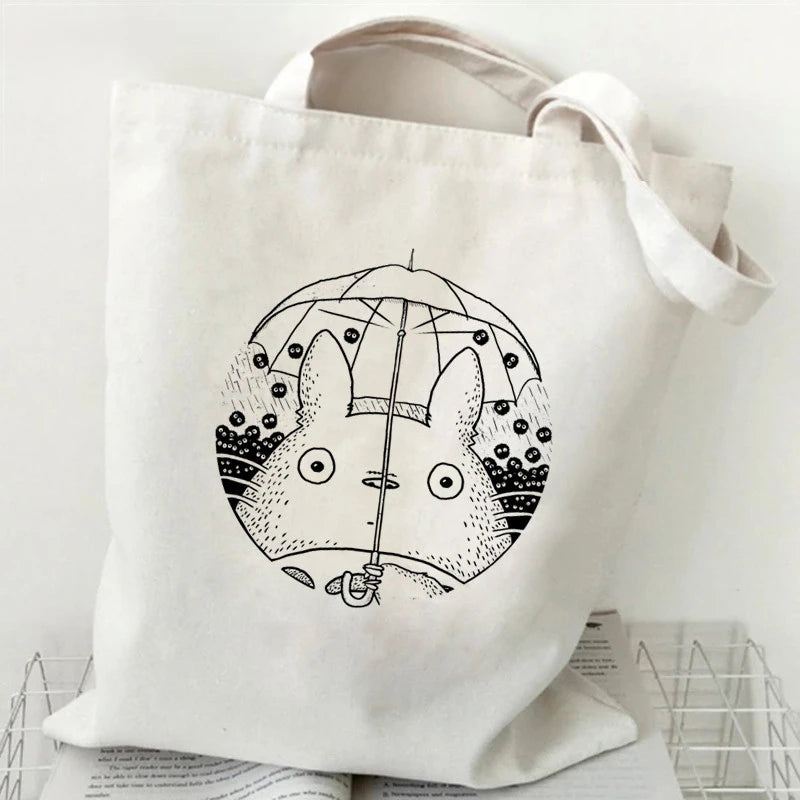 Totoro Studio Ghibli Fashion Print Ladies Shopping Bag Handbag Foldable Reusable Harajuku Style Bag Student Tote Bag Storage Bag