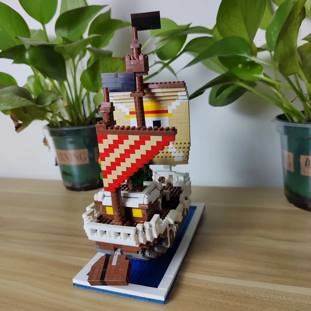 KNEW BUILT Ocean Pirate Ship Plastic 3D Model Building Blocks for Adults Boy Micro Mini Bricks Toys Kits Sailboat War Decoration