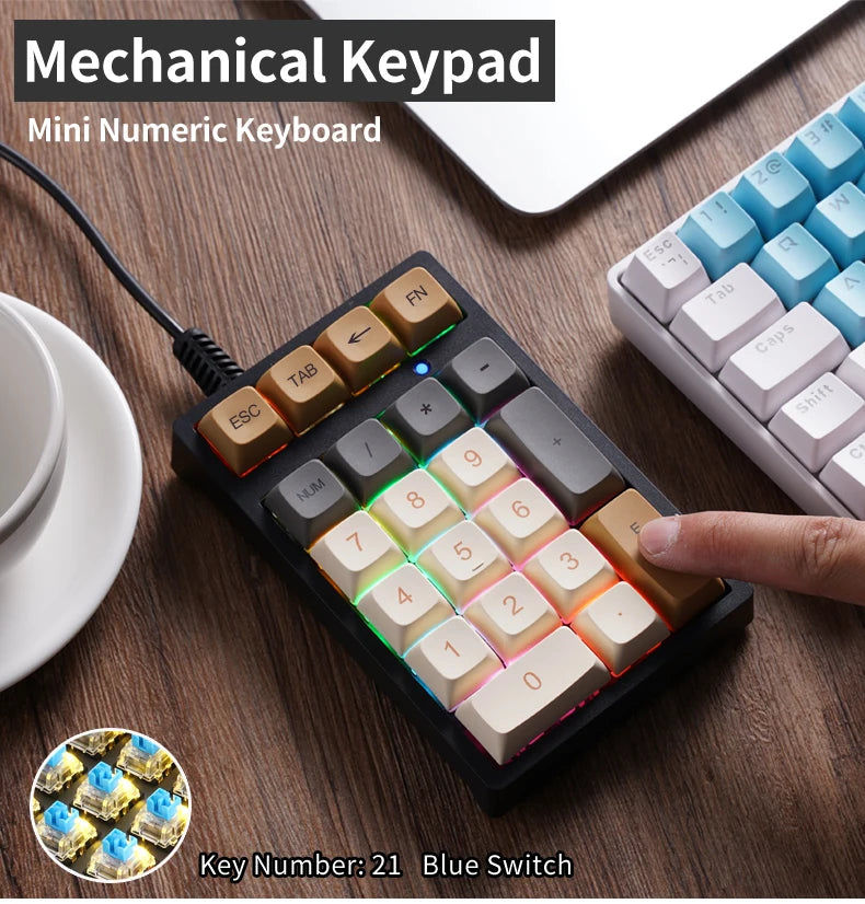 APAYADO T21 Number Keyboard 21Key Wired Mechanical Number Keyboard,MultiColor Lights for Treasury / Accounting / Finance