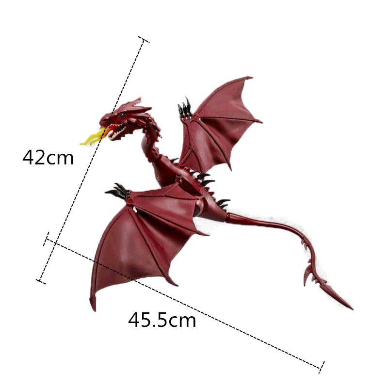 Magic Medieval Series Flying Dragon Red Smaug Flame Dragon Building Blocks With Soft Wings DIY Bircks Toys For Boys Xmas Gift