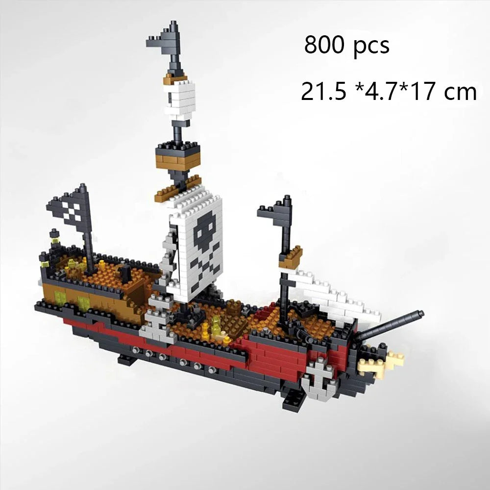 KNEW BUILT Ocean Pirate Ship Plastic 3D Model Building Blocks for Adults Boy Micro Mini Bricks Toys Kits Sailboat War Decoration