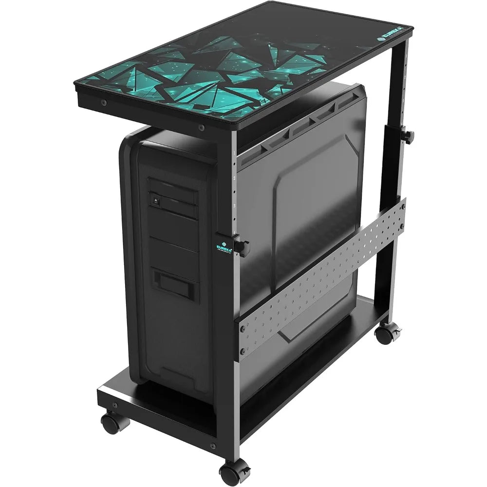 Height Adjustable Computer Tower Stand, 2-Tier ATX-Case CPU Holder Cart Under Desk, Mobile PC Standing Table Home Office