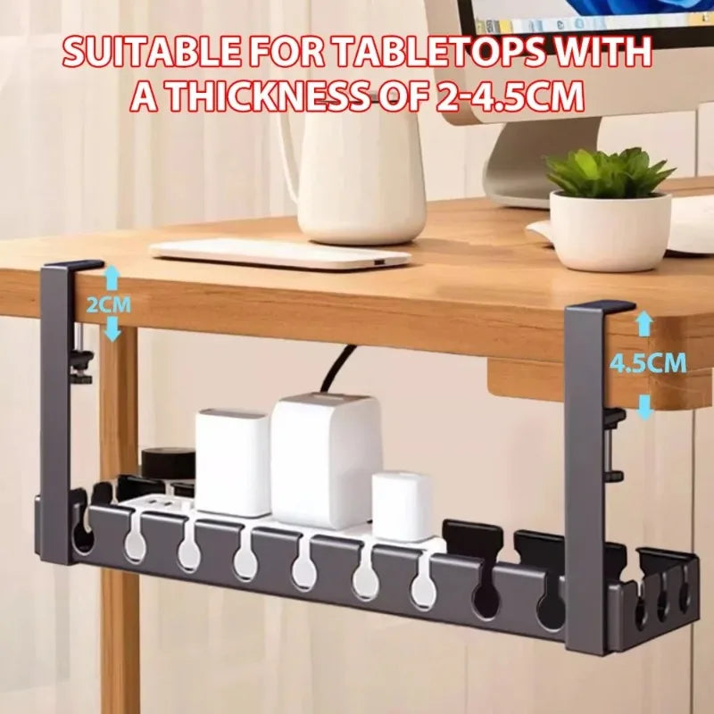 Under Desk Cable Management Tray No Drill Iron Power Strip Holder Wire Cord Organizer Clamp Mount for Home Office Desk