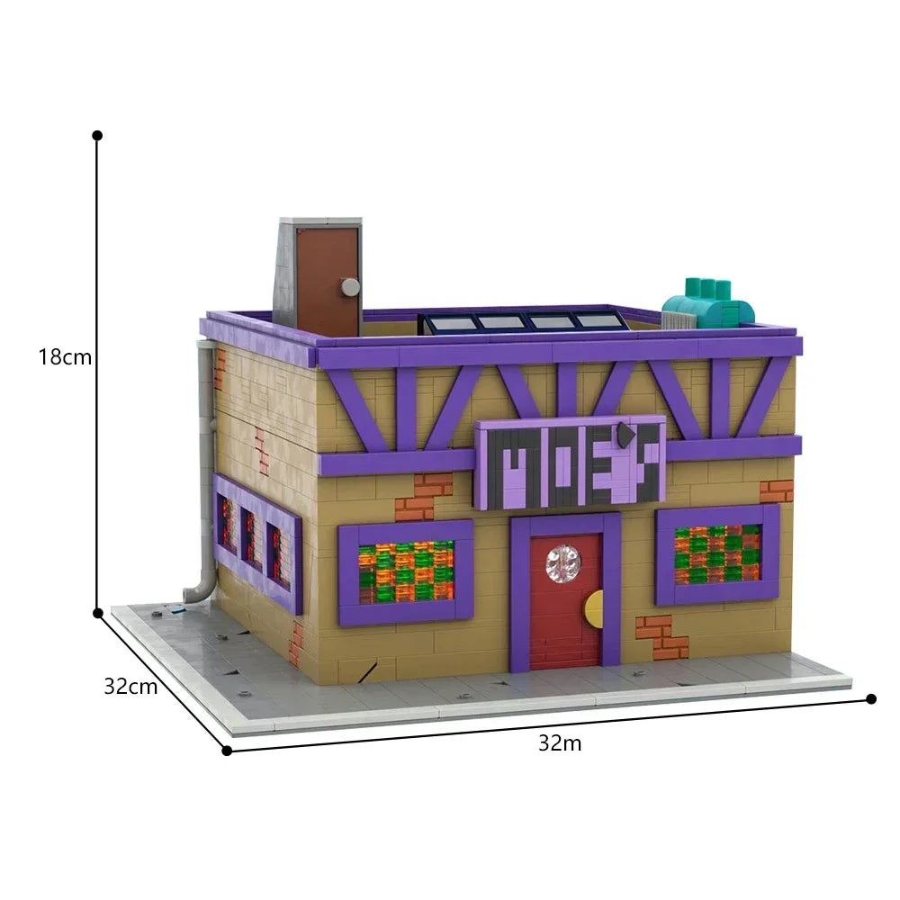 MOC Modular Moe's Tavern Building Kit from Movie Simpson,Medieval Street Architecture Model Toys Adults Gifts