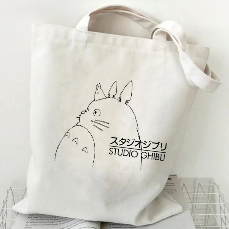 Totoro Studio Ghibli Fashion Print Ladies Shopping Bag Handbag Foldable Reusable Harajuku Style Bag Student Tote Bag Storage Bag