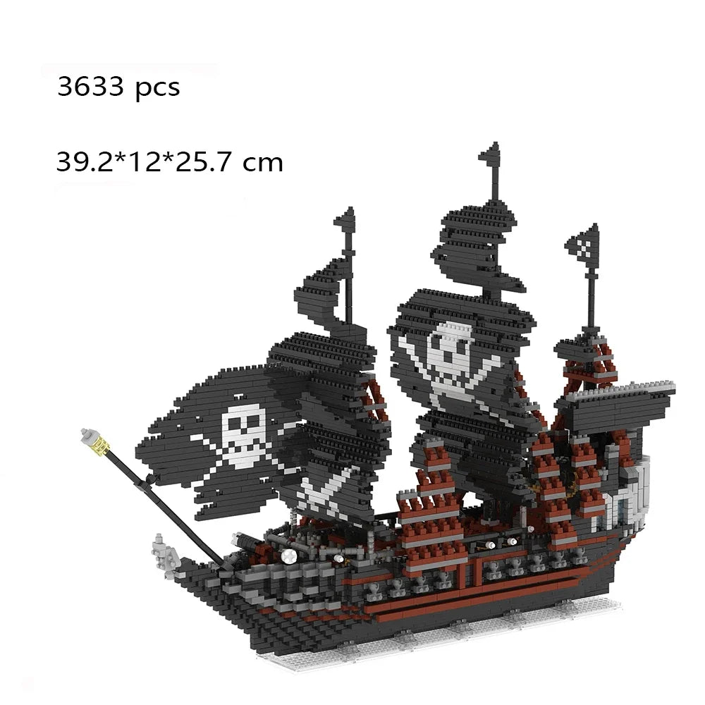 KNEW BUILT Ocean Pirate Ship Plastic 3D Model Building Blocks for Adults Boy Micro Mini Bricks Toys Kits Sailboat War Decoration