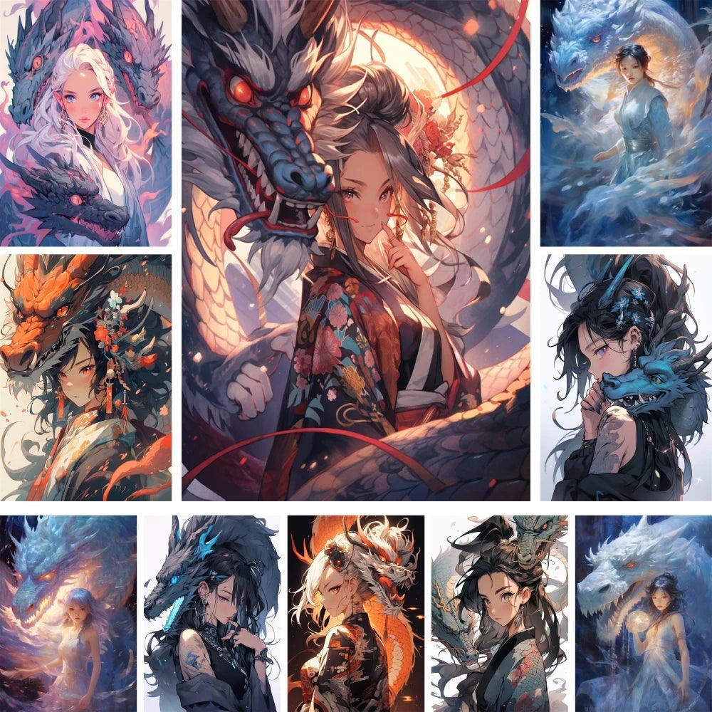 Dragon Girl Paint By Numbers Complete Kit Oil Paints 40*50 Picture By Numbers Photo Wall Paintings Crafts For Adults For Drawing - Rexpect Nerd
