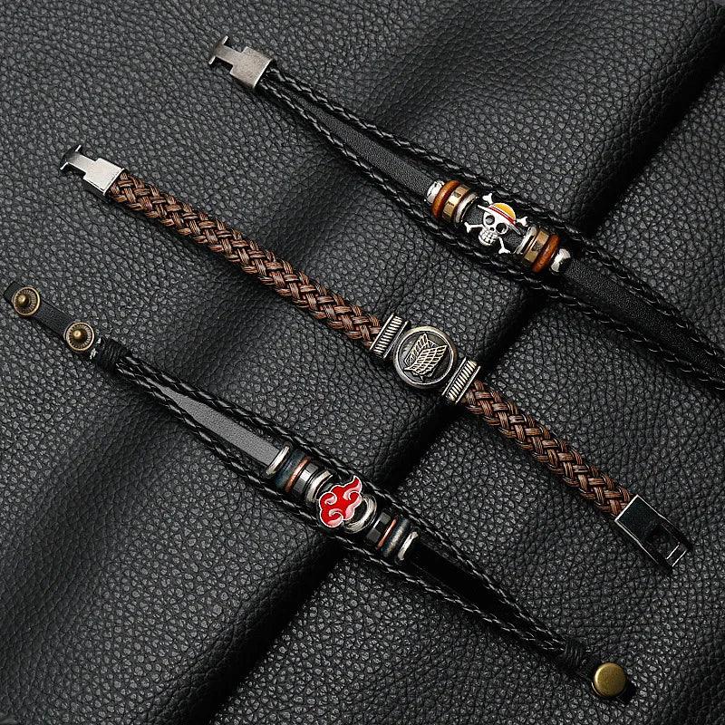 One Piece Pirate Bracelet - Luffy Straw Hat Leather Woven Anime Accessory