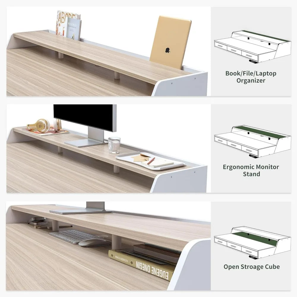 Electric Standing Desk with Drawers, 55x26 Inch Adjustable Height, Stand Up Desk with Monitor Shelf, Sit Stand Home Office Desk