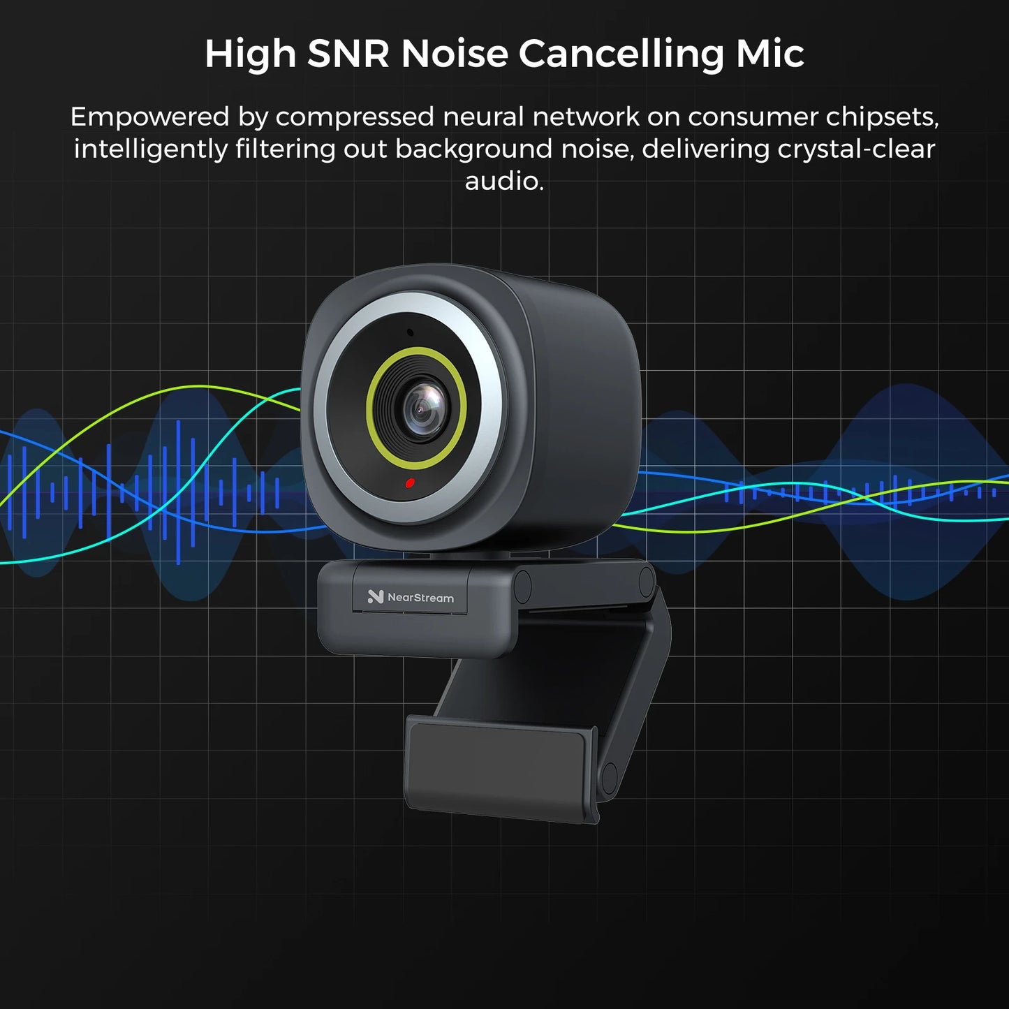 Nearstream 4K Webcam HDR 1080P@60FPS Noise Canceling Mic 45°-95°Adjustable FOV Auto Focus AI Framing for PC
