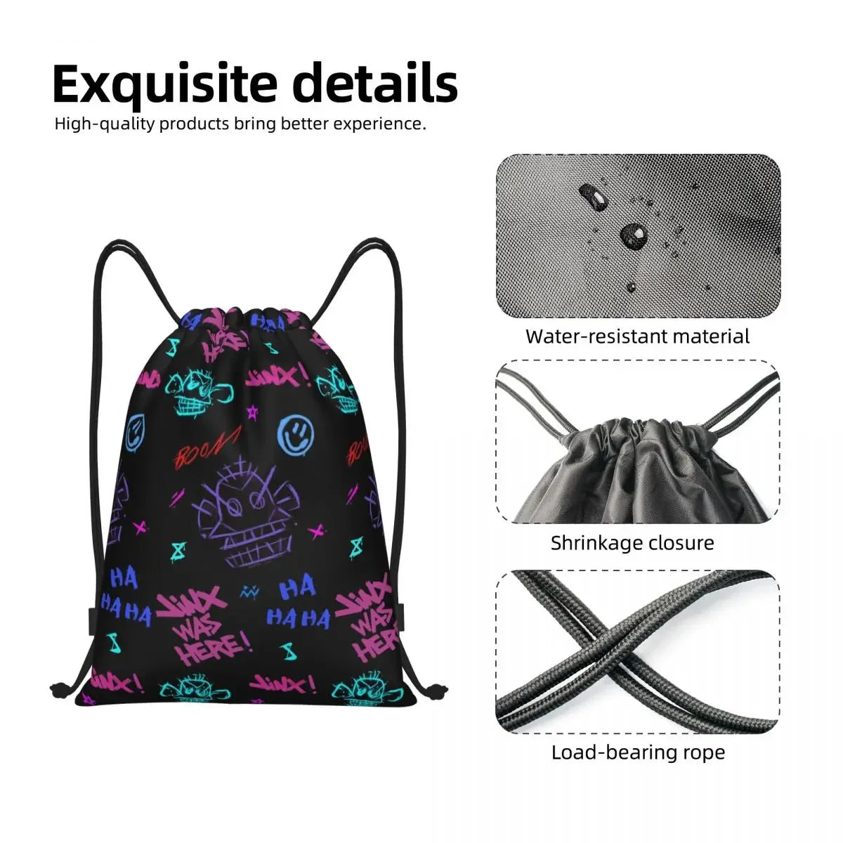 Arcane Jinx Graffiti Drawstring Backpack - Lightweight & Durable Sports Gym Bag