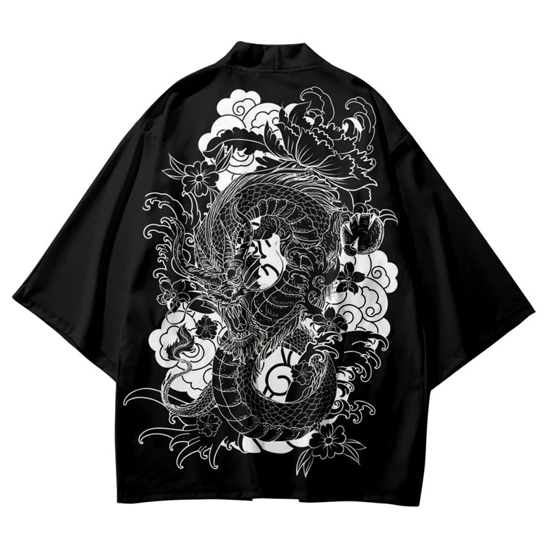 Dragon Print Harajuku Kimono Cardigan - Japanese Streetwear for Men & Women