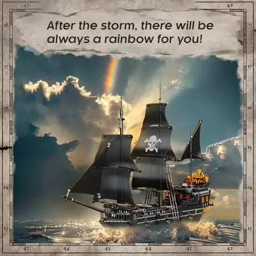 1424PCS Black Pirate Ship Building Blocks Skeleton Ghost Boat Model Desktop Decoration Educational DIY Toy Holiday Gift for Kids