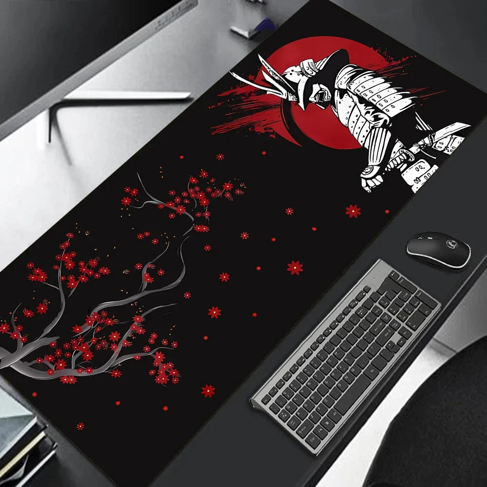 Japanese Sakura Samurai Black Mouse Pad Computador Gamer Table Mat Gaming Laptop Desk PC Mousepad 900x400 Computer Table Gaming