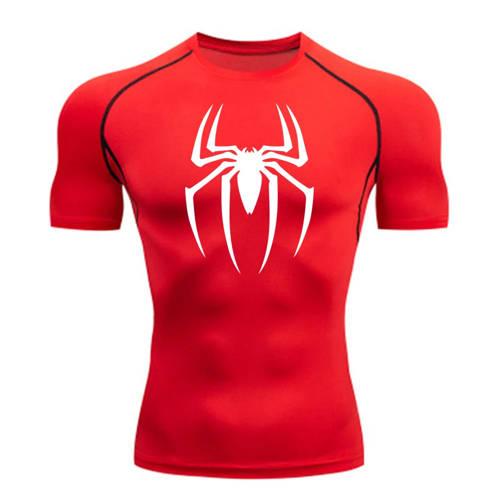 Men’s Spider Print Gym Shirt – Quick Dry Compression Tee M-3XL