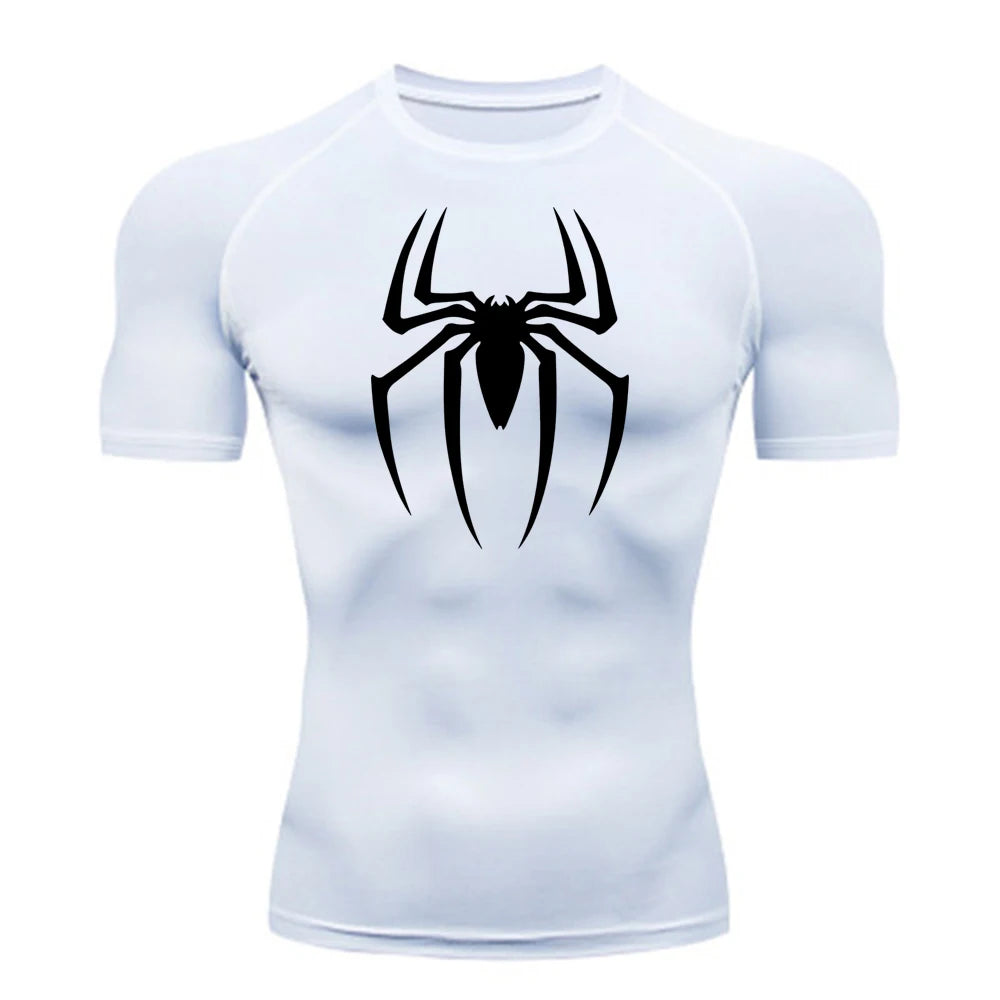 Men’s Spider Print Gym Shirt – Quick Dry Compression Tee M-3XL