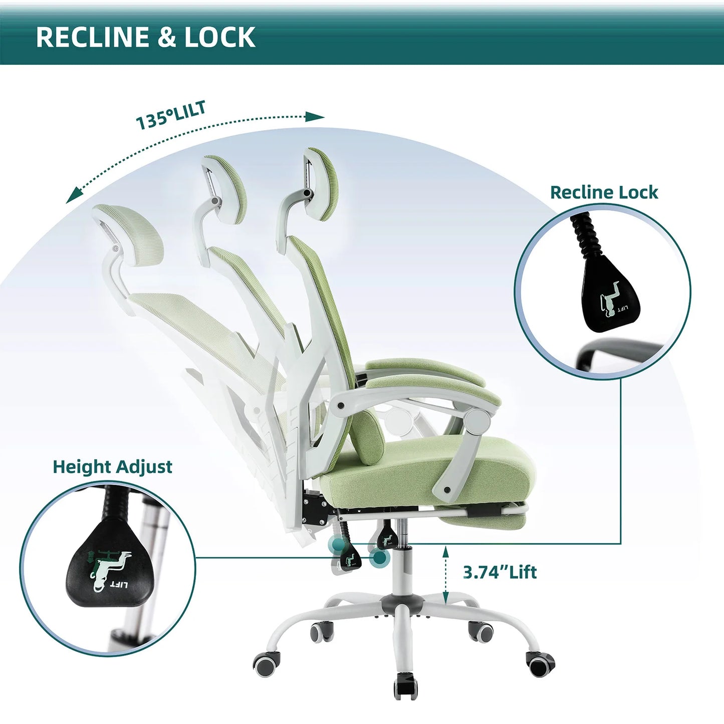 JHK Ergonomic Reclining High Back Mesh Living Room Rocking Gaming Chair Computer Desk Swivel Rolling Lumbar Support Pillow