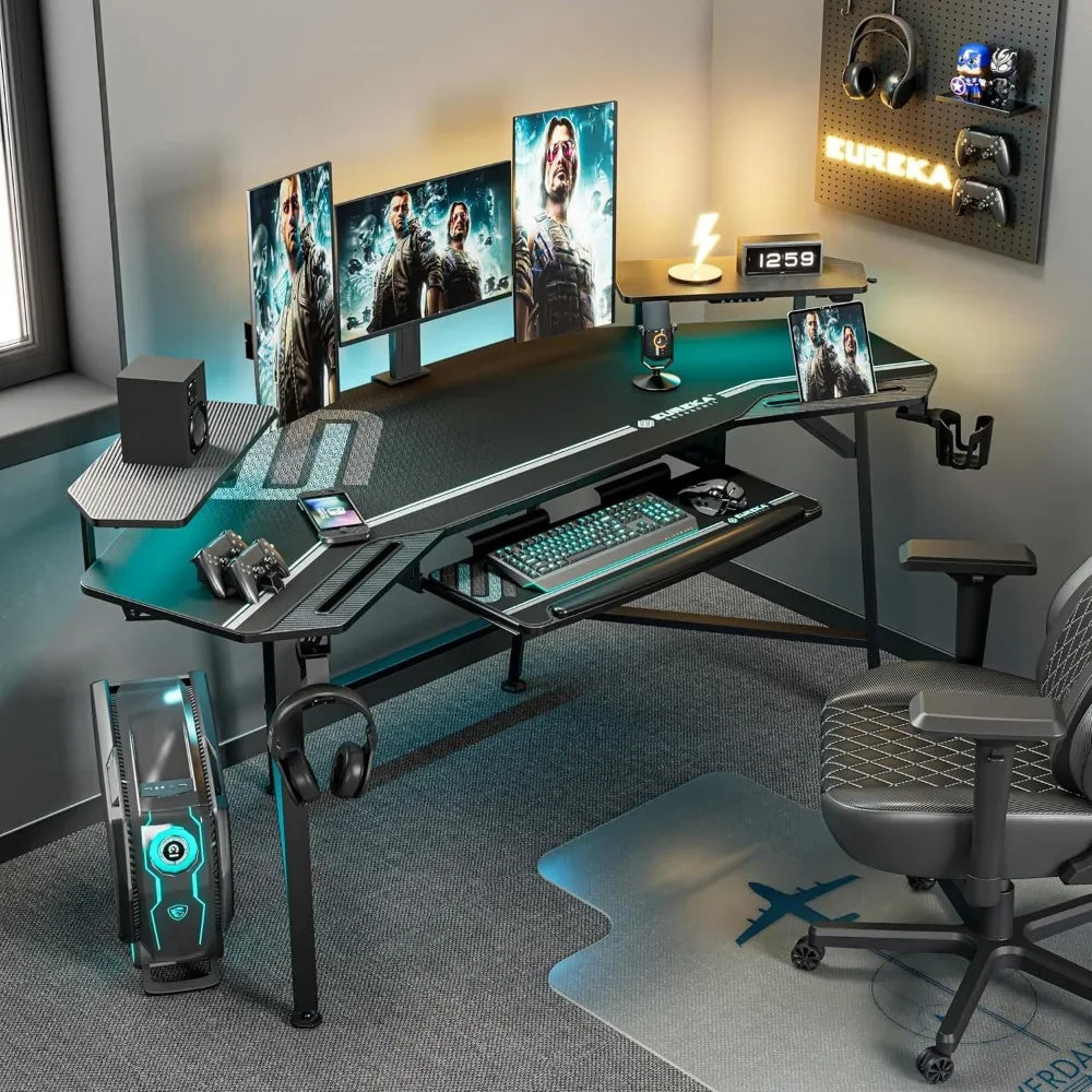 Aero 72" LED Wing‑Shaped Gaming Desk – RGB Studio Setup