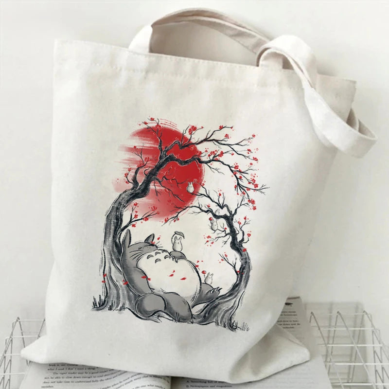 Totoro Studio Ghibli Fashion Print Ladies Shopping Bag Handbag Foldable Reusable Harajuku Style Bag Student Tote Bag Storage Bag
