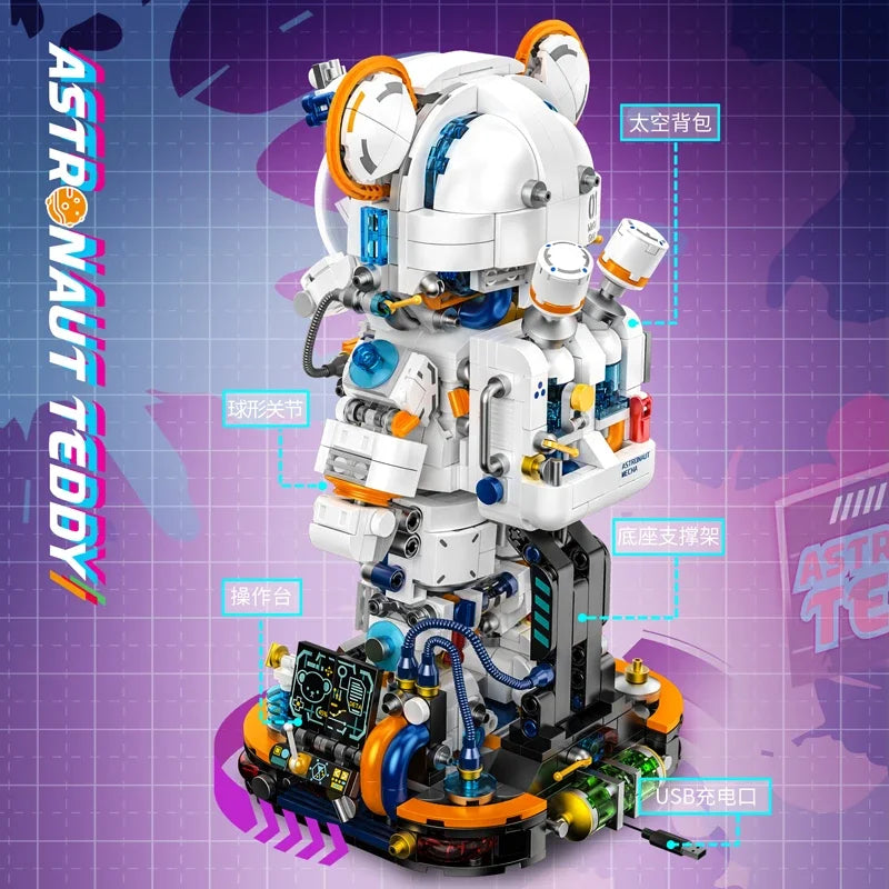 PANLOS Astronaut Teddy Bear Building Blocks Toys With LED City Space Creative MOC DIY Robots Bricks Toys for Boys Adult Gift